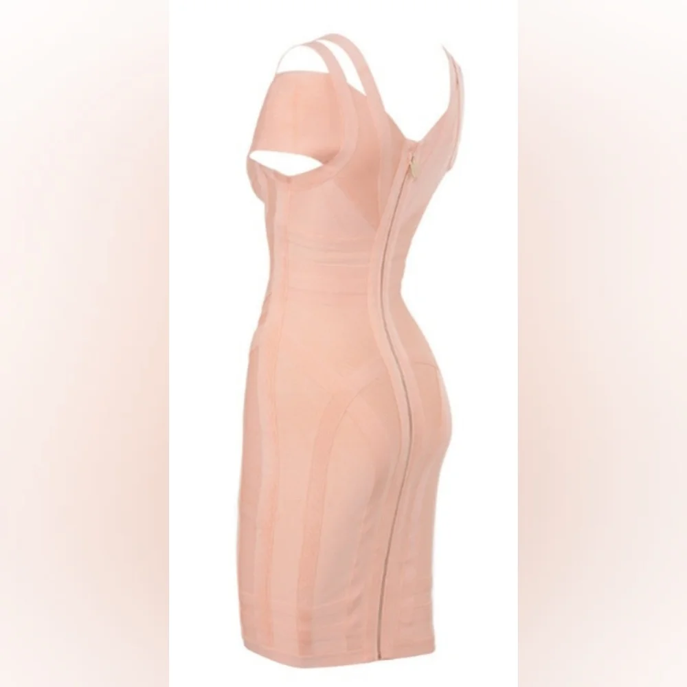 NEW HOUSE OF CB 'Bendita' Peach Cross Front Bandage Dress Size Large - Picture 4 of 5